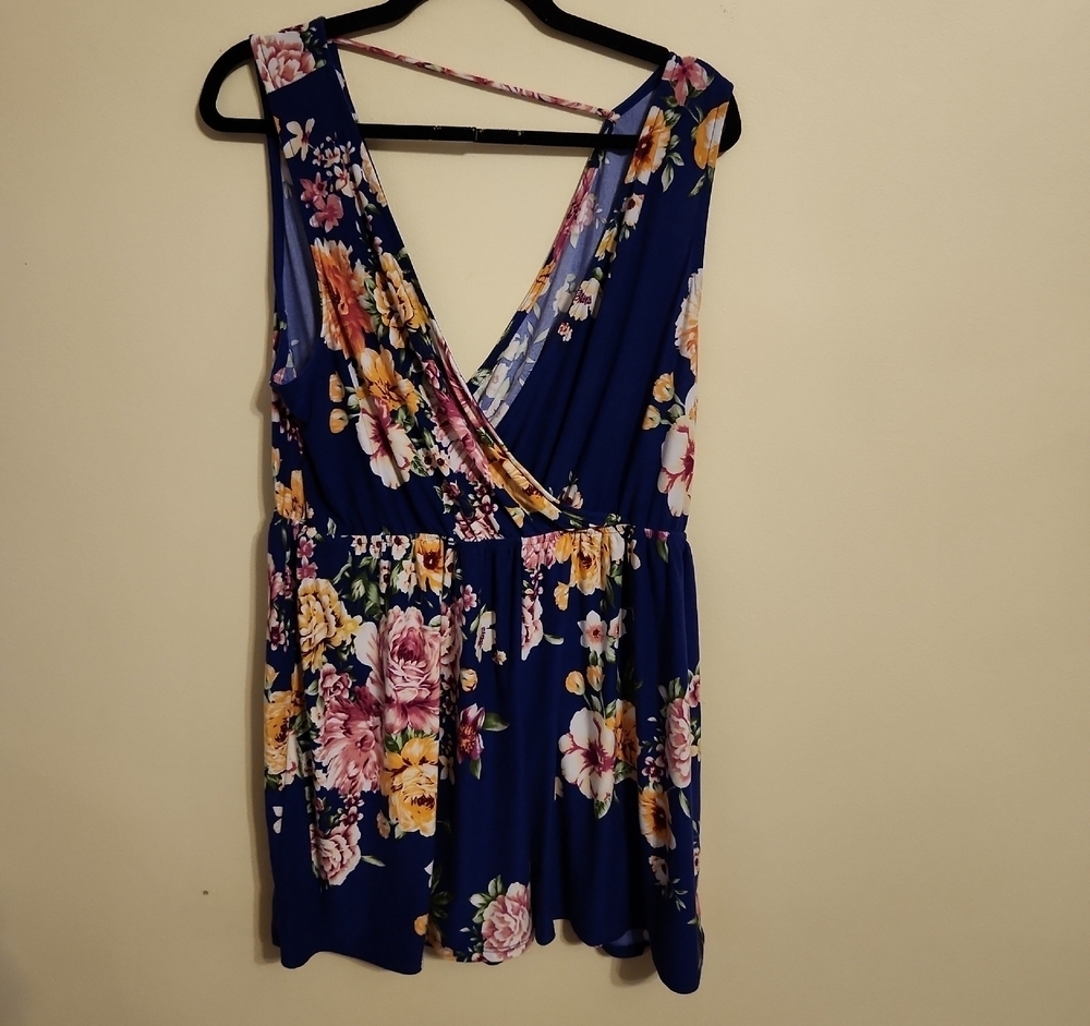 Emerald Floral V-Neck Blouse in Blue and Pink